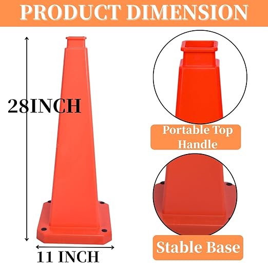 BESEA 3 Pack 28" Bright Orange Traffic Safety Cones - Image 2