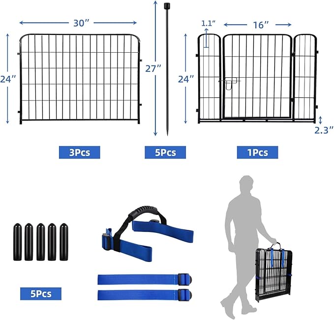 ADAVIN 24 in Garden Fence with Gate, 4 Panels Total 9.8 Ft, Heavy Duty Iron - Image 3