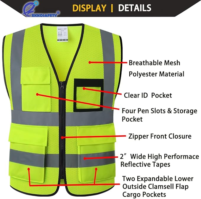 Hi Vis Reflective Safety Vest for Men Women Mesh Class 2 High Visibility Vest - Image 3