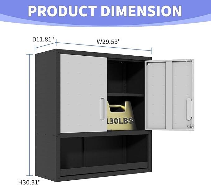 Metal Garage Wall Cabinet with Lock, Wall Mounted Metal Storage Cabinets with - Image 3