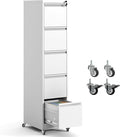 5 Drawer File Cabinet with Wheels, Metal Mobile Filing Cabinets with Lock by OPTYMIRA