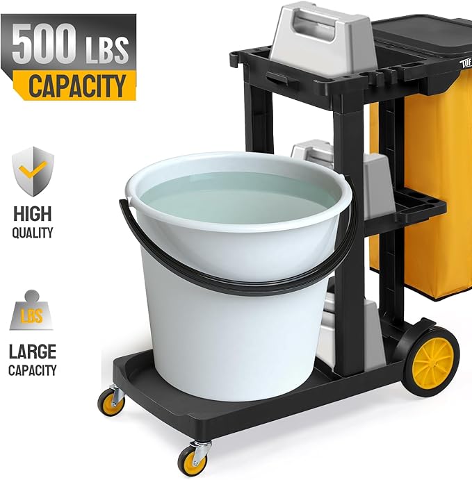 TUFFIOM Commercial Traditional Cleaning 3-Shelf Janitorial Cart, 500 Lbs - Image 9