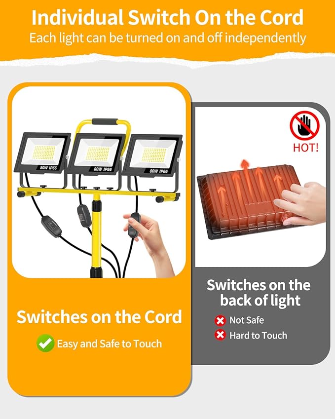 26400LM LED Work Lights with Stand, 3 Adjustable Head Portable Worklight with - Image 3