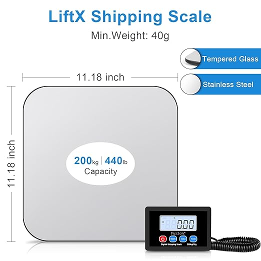 Fuzion-LiftX Shipping Scale, 440LB/200KG x 10g Digital Postal Scale, Hold/Tare - Image 2