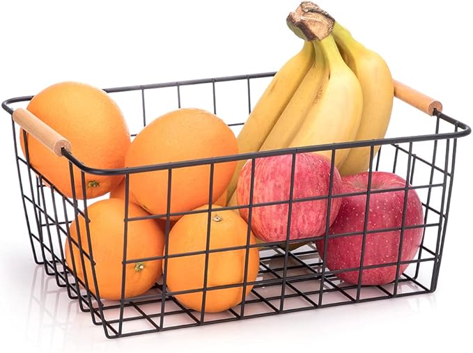LeleCAT Wire Baskets with Wooden Handles Wire Storage Organizer Bin Baskets - Image 6