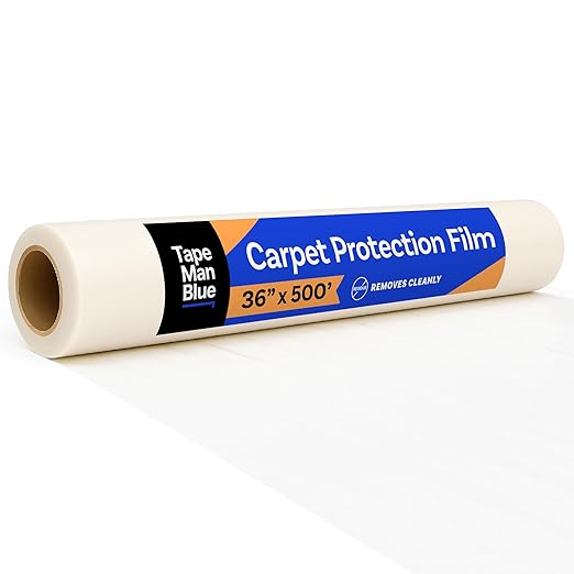 Carpet Protector Film, 36 inch x 500 feet, Made in The USA, Self Adhesive by TapeManBlue