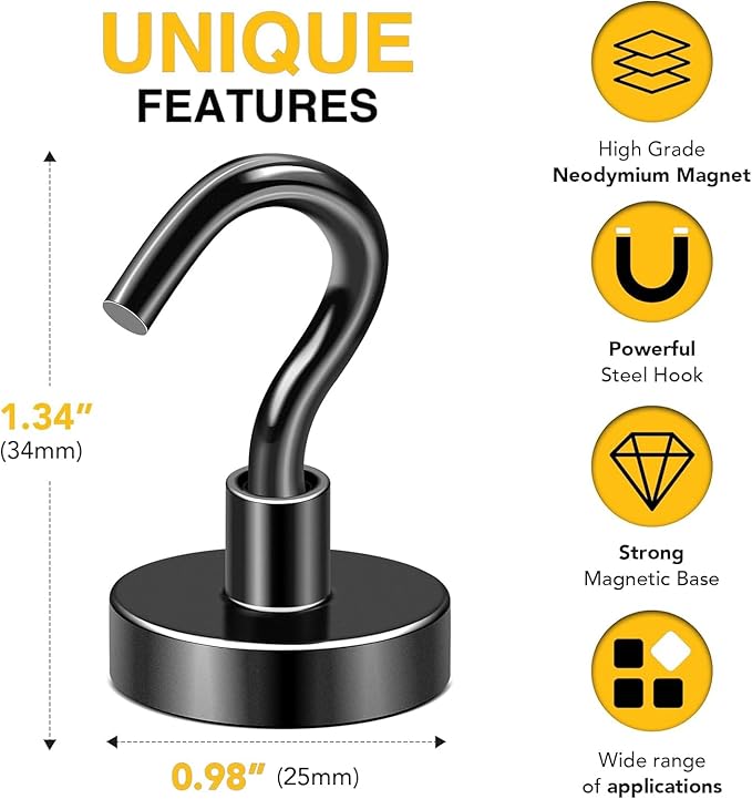 DIYMAG Black Magnetic Hooks, 85 LB Heavy Duty Strong Magnets - Image 2