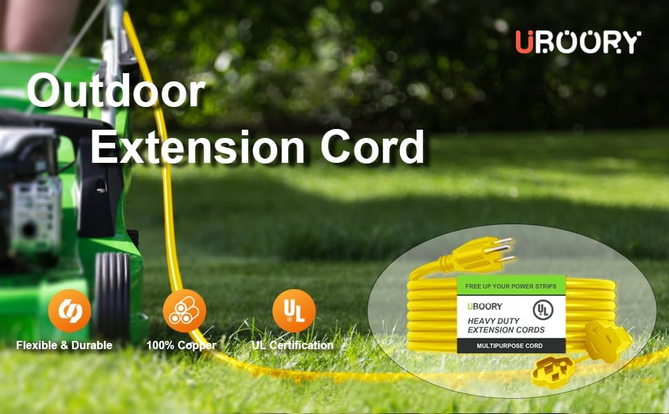 Outdoor Extension Cord Waterproof 50 FT, Yellow 12/3 SJTW Heavy Duty, Flexible 100% Copper 3 Prong Extension Cord for Lawn, Garage - Image 5