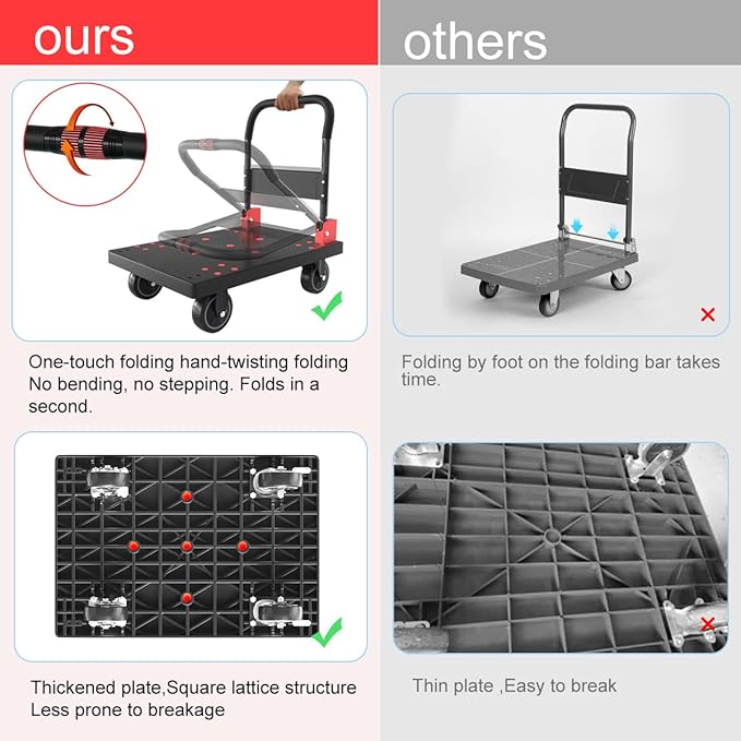 WUD Push Cart, Folding Mobile Platform Trolley, Thickened and Reinforced - Image 3