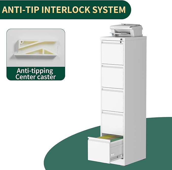 5 Drawer File Cabinet with Lock, Steel Vertical Filing Storage Cabinet - Image 6