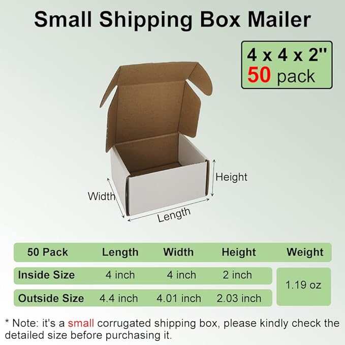 50 Pack 4x4x2'' Small Shipping Boxes, Mailing Packaging Supplies - Image 2