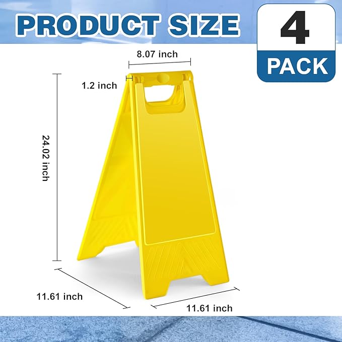 4 Pack 24 Inch Blank Floor Sign Yellow A-frame Foldable Caution Sign Write-On - Image 2