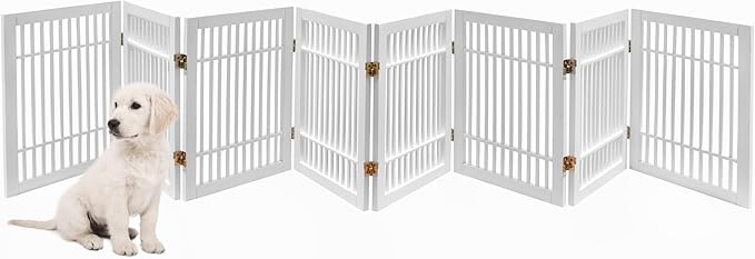 Pet Dog Gate Strong and Durable Freestanding Folding Acacia Hardwood Portable - Image 2