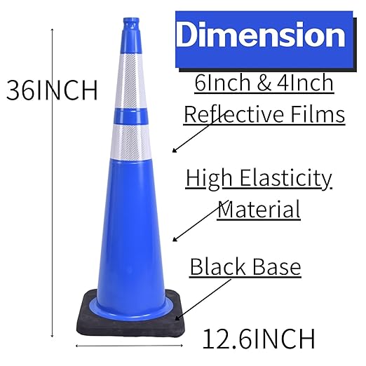 BESEA 8Pack 36” inch Traffic Cones Blue Road Parking Cones Construction Safety - Image 2
