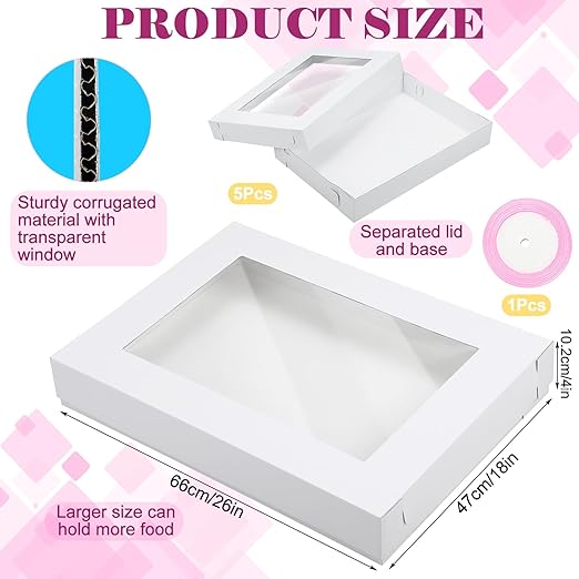 5 Set Corrugated Full Sheet Window Cake Box 26x18x4 Inch - Image 2