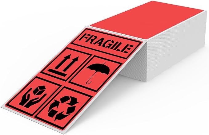 Red Thermal Labels 3 × 5 Inch Vinyl Self-Adhesive Fanfold Direct Shipping by YIKIADA