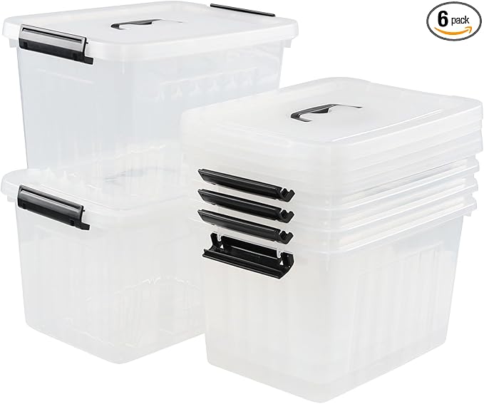Sandmovie 12 Quart Clear Plastic Latching Storage Box, 6 Packs by Sandmovie