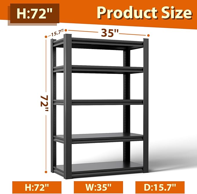Metal Storage Shelves Unit, 5-Tier Adjustable Heavy Duty Garage Shelving - Image 2