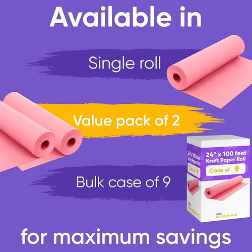 24" x 1200" Pink Kraft Paper Roll, 45 lbs Thickness, Made in USA Colored Craft - Image 2