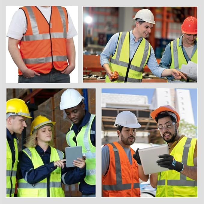 High-Visibility Safety Vests – Pack of 3, Reflective vest, Front Zipper & - Image 3