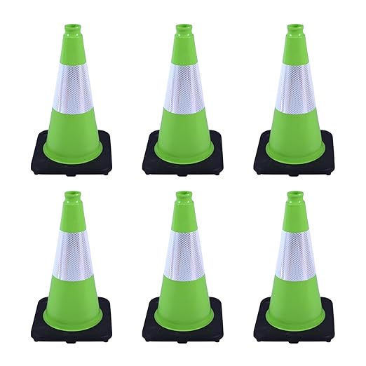 6 Pack 18 Inch Green Reflective Traffic Cones, Durable Black Base Safety Cones by OranclUS