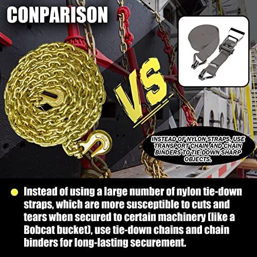 G80 Transport Binder Chain 5/16 Inch x 20 Foot | Tow Chain with Clevis Grab Hooks | 4,900 lbs Safe Working Load | Heavy Duty Chain for Transporting Towing (5/16'' x 20FT (Yellow Zinc)) - Image 6