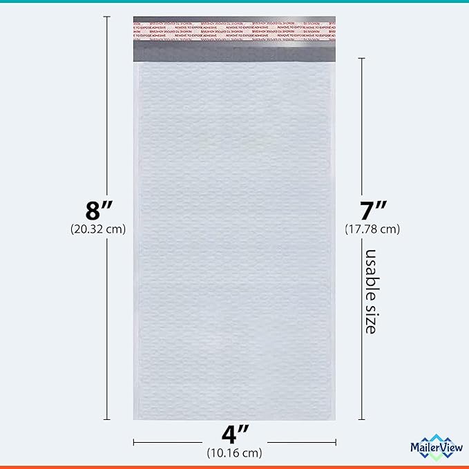White Small Bubble Mailers 4x8 Inch #000 | Thick Padded Poly Bubble Mailer - Image 2