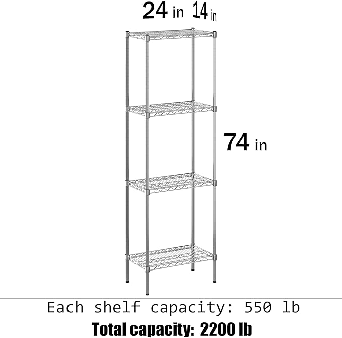 14" Deep x 24" Wide x 74" Height Wire Shelving Kit | 4-Tier | NSF Commercial - Image 3