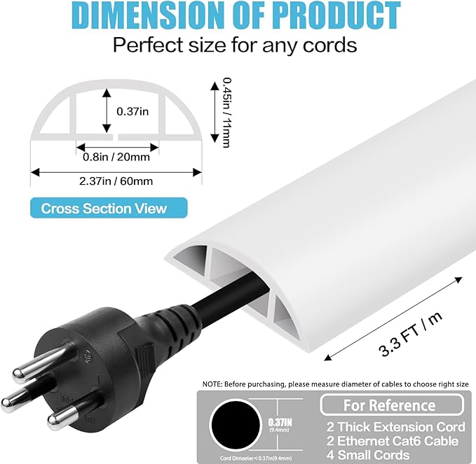 Floor Cord Cover Cavity 0.8"x0.37" Self Adhesive Cord Hider, 3.3FT Low Profile - Image 2