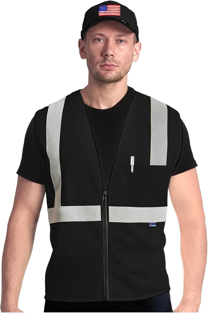 AYKRM 2 Pockets Reflective Safety Vest High Visibility Class II Mesh Vest by AYKRM