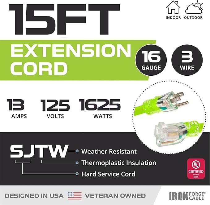 Iron Forge Cable Weatherproof 15 Ft Outdoor Extension Cord - Image 2