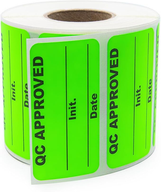 QC Approved Quality Control Labels, Bright Green, 500 Labels per Roll, - Image 7