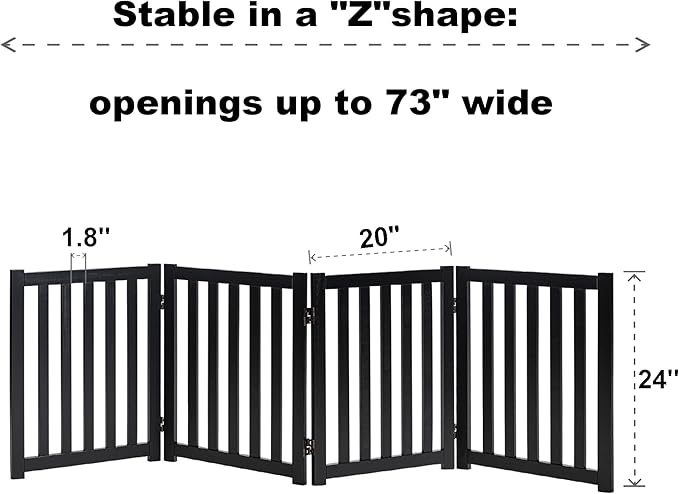 LZRS 4-Panel Wooden Free Standing Foldable Dog Gate Indoor – 24" High, Extra - Image 3