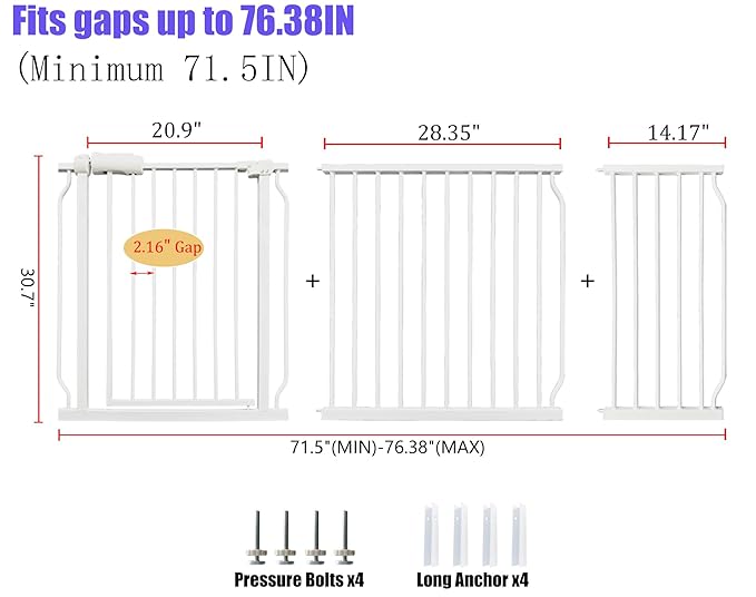 Baby Gates Extra Wide 71.5-76.4 Inch Large Baby Gates - Image 2