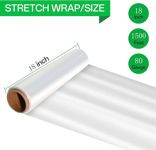 18 Inch Stretch Wrap Roll, Heavy Duty 1500ft Shrink Wrap Roll, Plastic Wrap - Image 2
