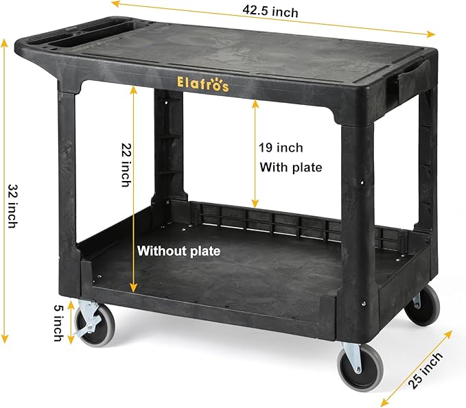 ELAFROS Large Heavy Duty Plastic Utility Cart Flat top 42.5 x 25 Inch - Image 2