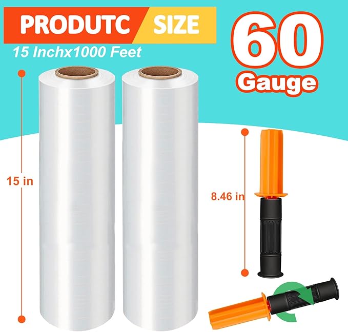 Stretch Wrap Film, 60 Gauge Stretch Wrap Industrial Strength, Plastic Wrap - Image 2