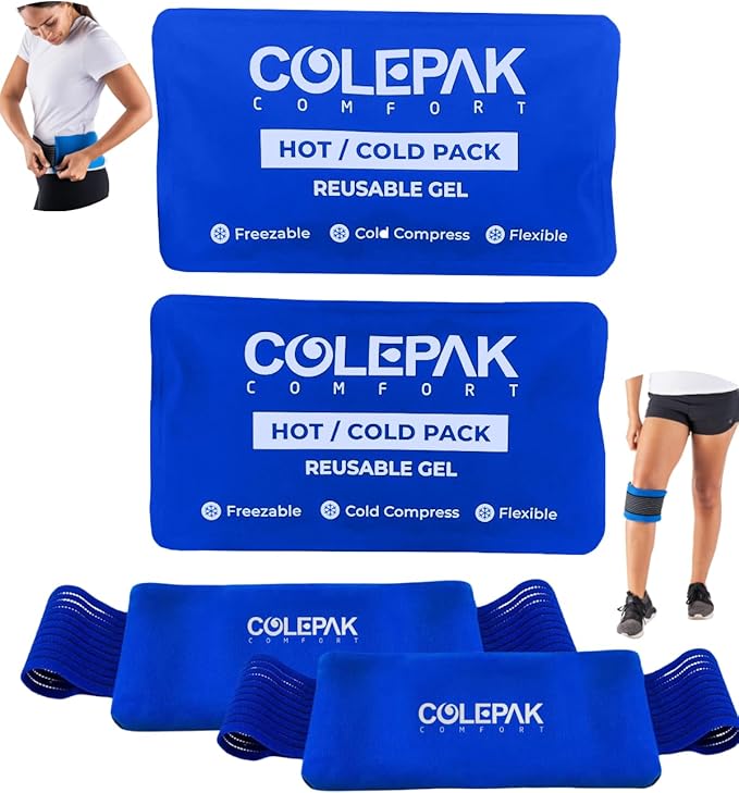 Hot & Cold Ice Packs for Injuries Reusable Gel for Pain Relief, Joint Muscle by ColePak+Comfort