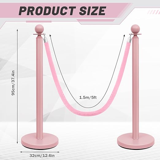 Ferraycle 4 Pcs Stainless Steel Stanchions Post Queue 38 Inch, 5 ft Velvet - Image 2