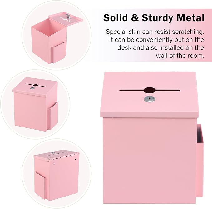 xydled Suggestion Box with Key Lock, Locking Metal Donation Ballot Drop - Image 2