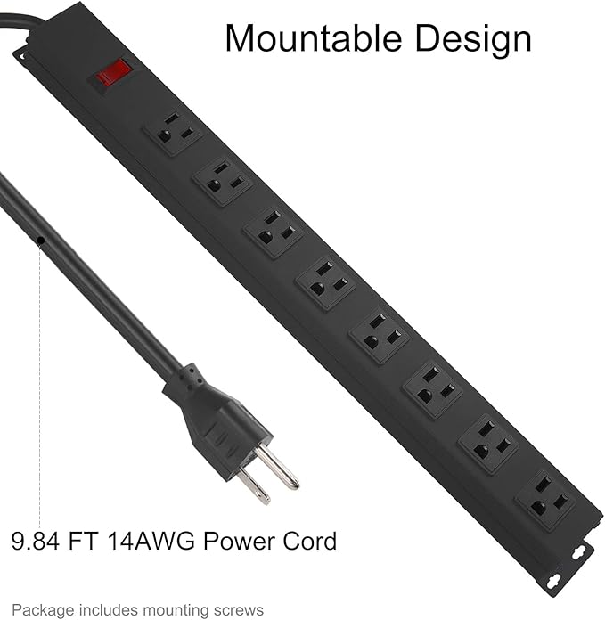 HHSOET Metal Wide Spaced Power Strip, 8 Outlets, 1200J Surge Protector - Image 4