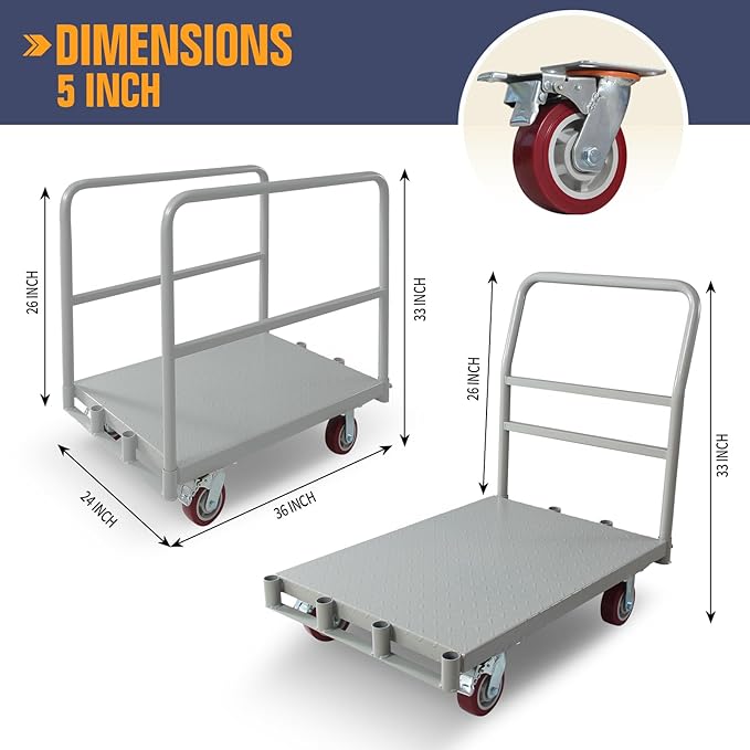 Platform Truck 2500LBS Capacity Industrial Flatbed Cart - Image 2