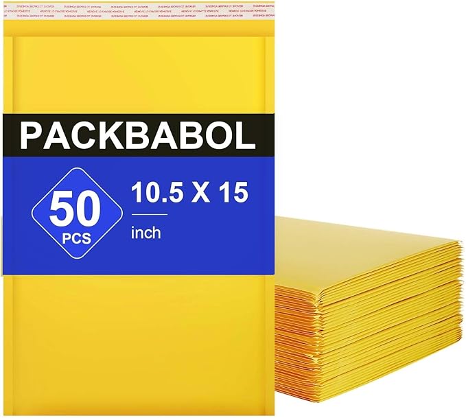 packbabol Kraft bubble mailers 10.5x15 Inch 50 Pack, Self-Sealing Paper by packbabol