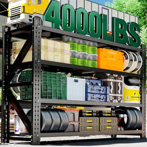 4-Tier Heavy Duty Garage Shelving,Industrial Shelving for Commercial & Home Use,Garage Storage Racks Heavy Duty Steel Shelves,Ultra-Wide Metal Rack for 3‑Car Garages,Warehouses,Workshops - Image 2