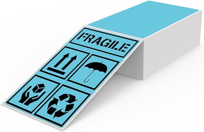 Blue Thermal Labels 3 × 5 Inch Vinyl Self-Adhesive Fanfold Direct Shipping by YIKIADA