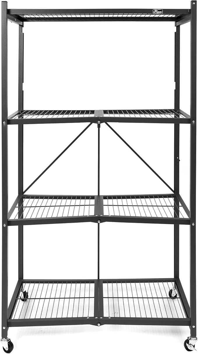Origami R5 Series Foldable 4-Tier Steel Storage Rack, Pewter – Heavy-Duty Metal by OrigamiGroupInc
