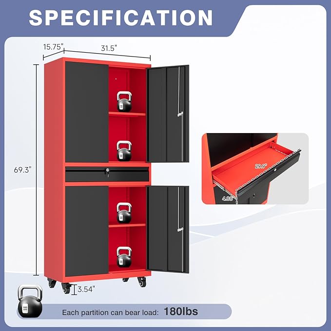 73" Metal Garage Storage Cabinet - Image 3