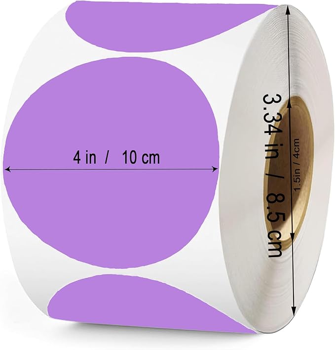 4 Inch Large Purple Circle Thermal Labels, 300 Labels/Roll, Self-Adhesive Round - Image 2