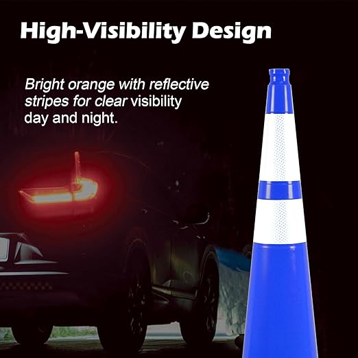 4 Pack 36 Inch Blue Traffic Cones Black Base, Tall Durable Safety Cones - Image 4