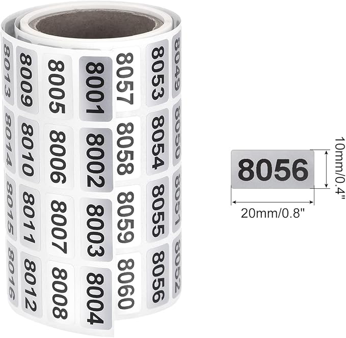 MECCANIXITY 8001 to 9000 Consecutive Number Stickers Inventory Label Black - Image 2